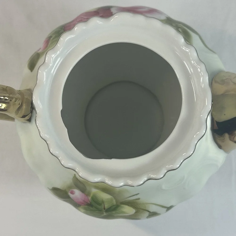 Vtg Lefton Heritage Rose Tea Set Teapot Sugar Creamer Bud Vase Gold Hand Painted